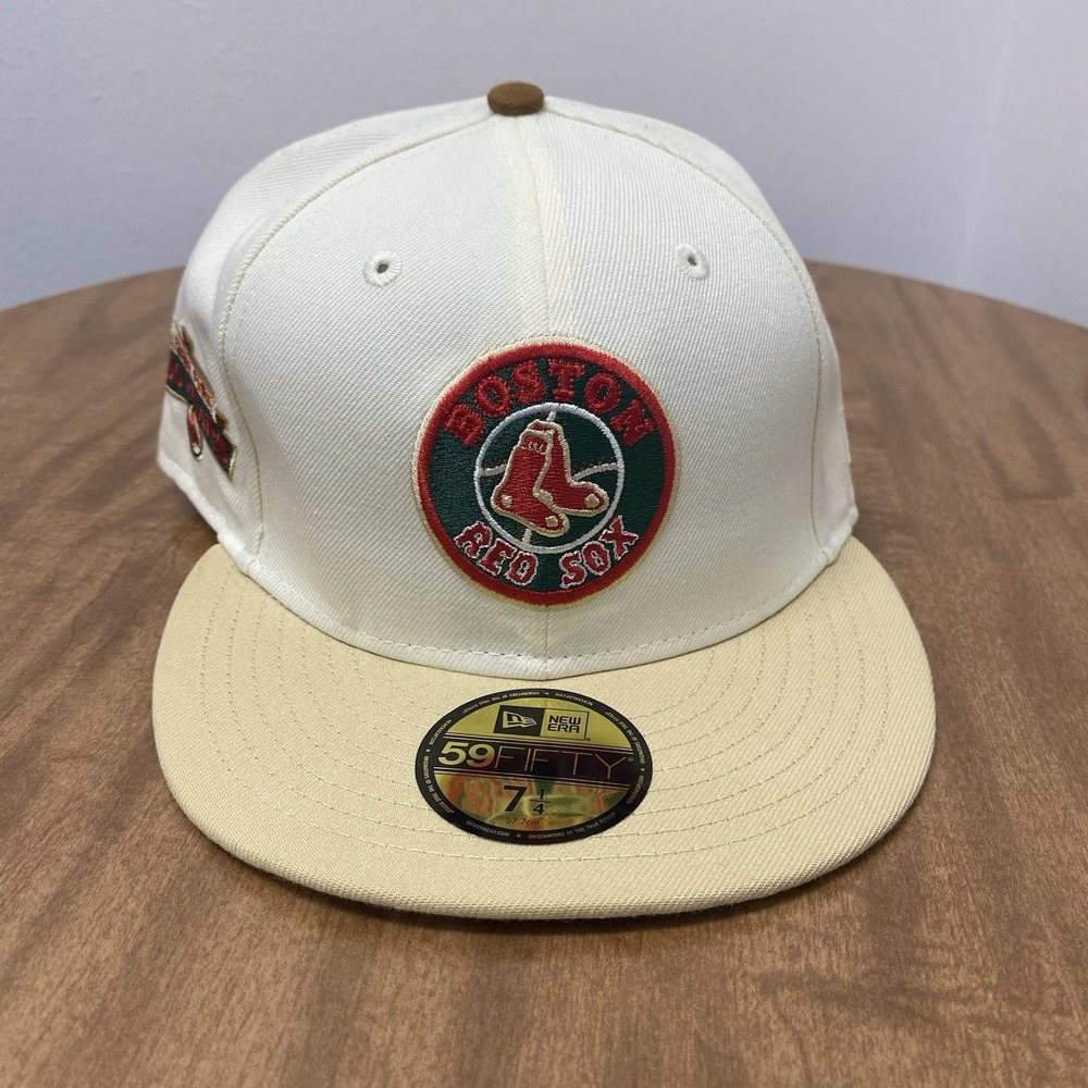 New Era Boston Red Sox Eggnog Pack 59FIFTY Fitted Hat Cap 100 Years Patch 7 1/4